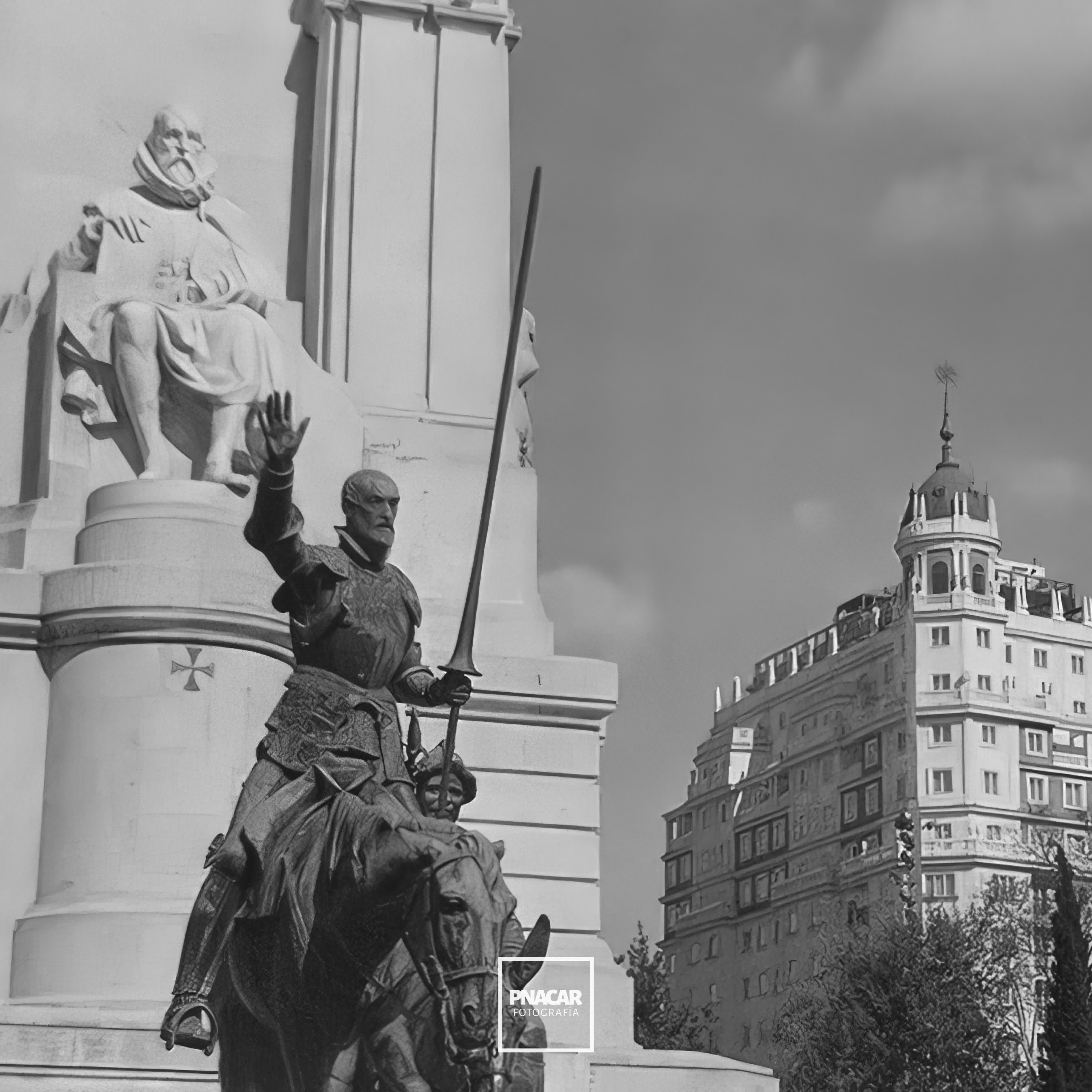 Monument to Cervantes in the middle of Plaza España, Madrid