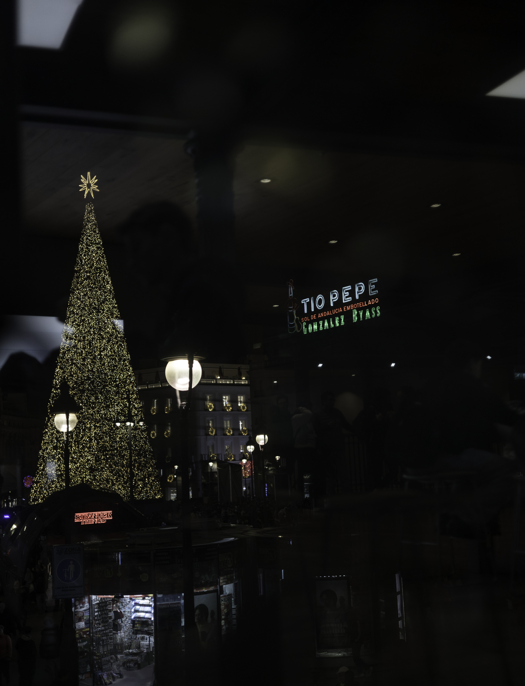 Puerta del Sol square, at Madrid, Spain, decorated for Christmas. December 2025. (c) pmartinasi