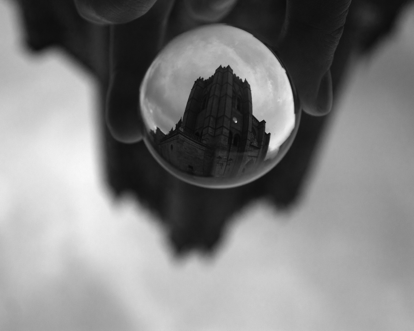 Tower of the Cathedral of Avila through a glass ball (c) pmartinasi