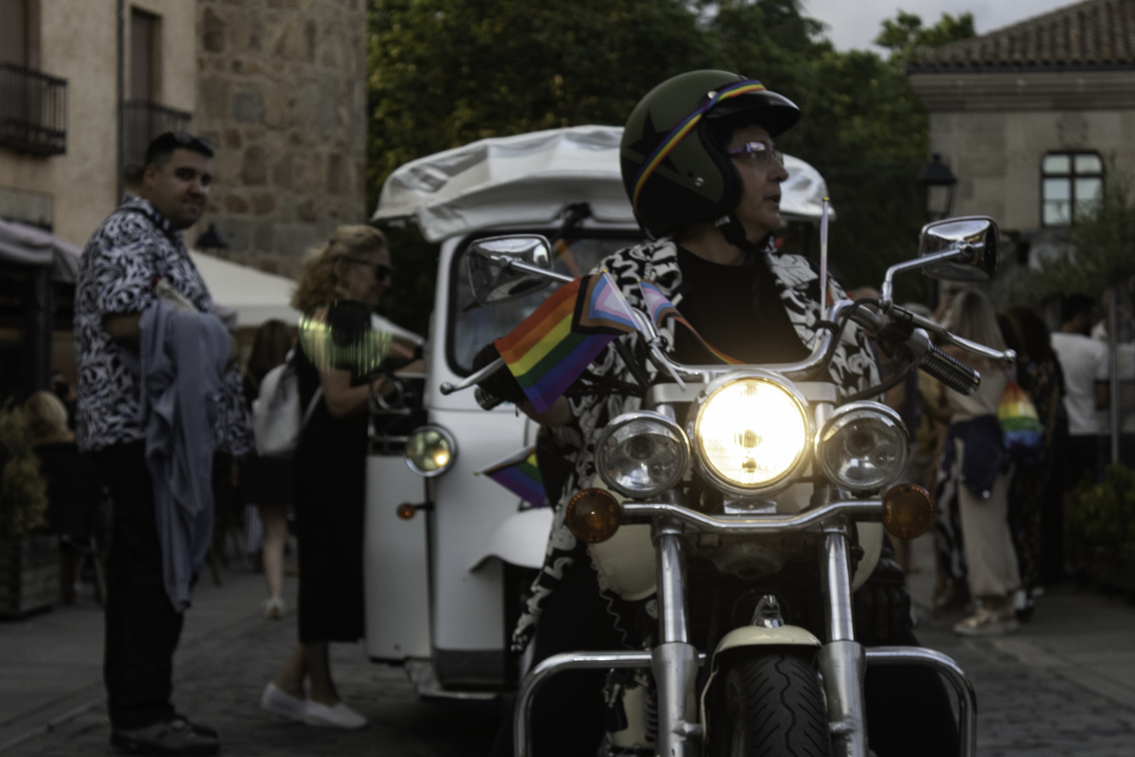  Colourful parade float with people celebrating Pride Day in Ávila, Spain, during the annual LGBTQ+ festival (2025) (c) pmartinasi