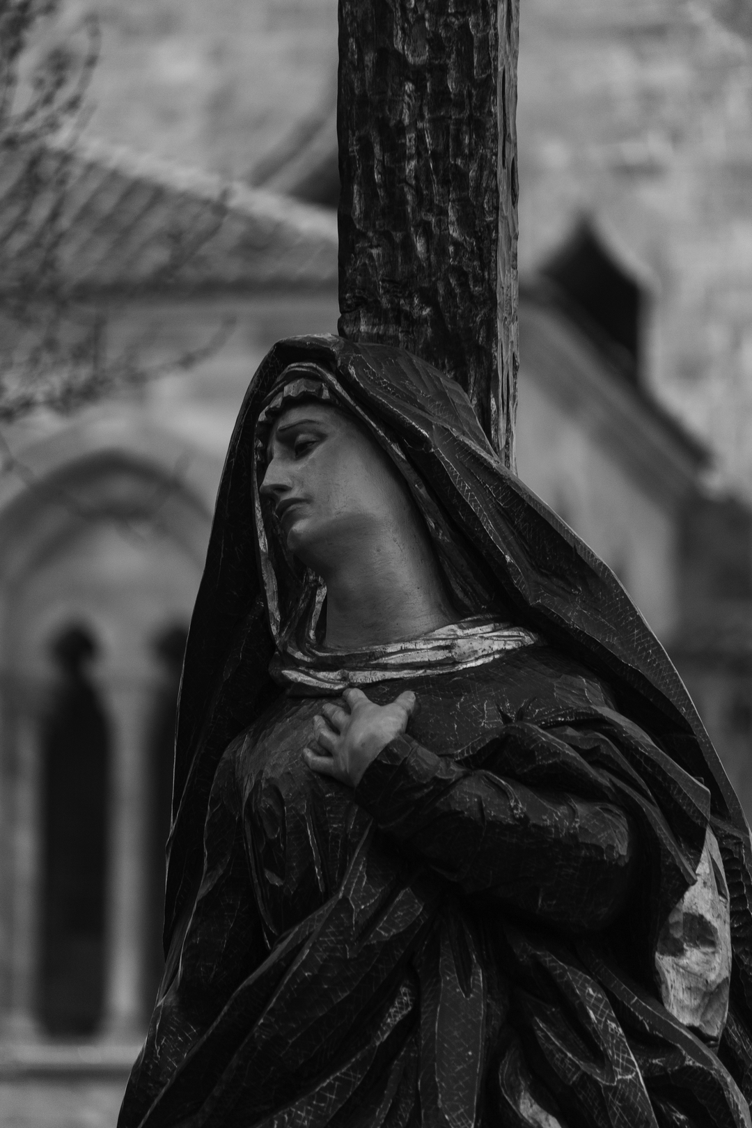 Procession of Our Lady of Solitude departing from San Pedro Apóstol Church in Ávila, Spain. (c) pmartinasi