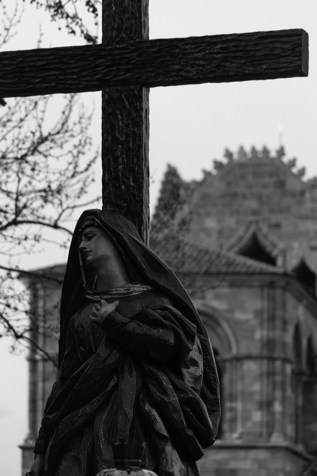 Procession of Our Lady of Solitude departing from San Pedro Apóstol Church in Ávila, Spain. (c) pmartinasi
