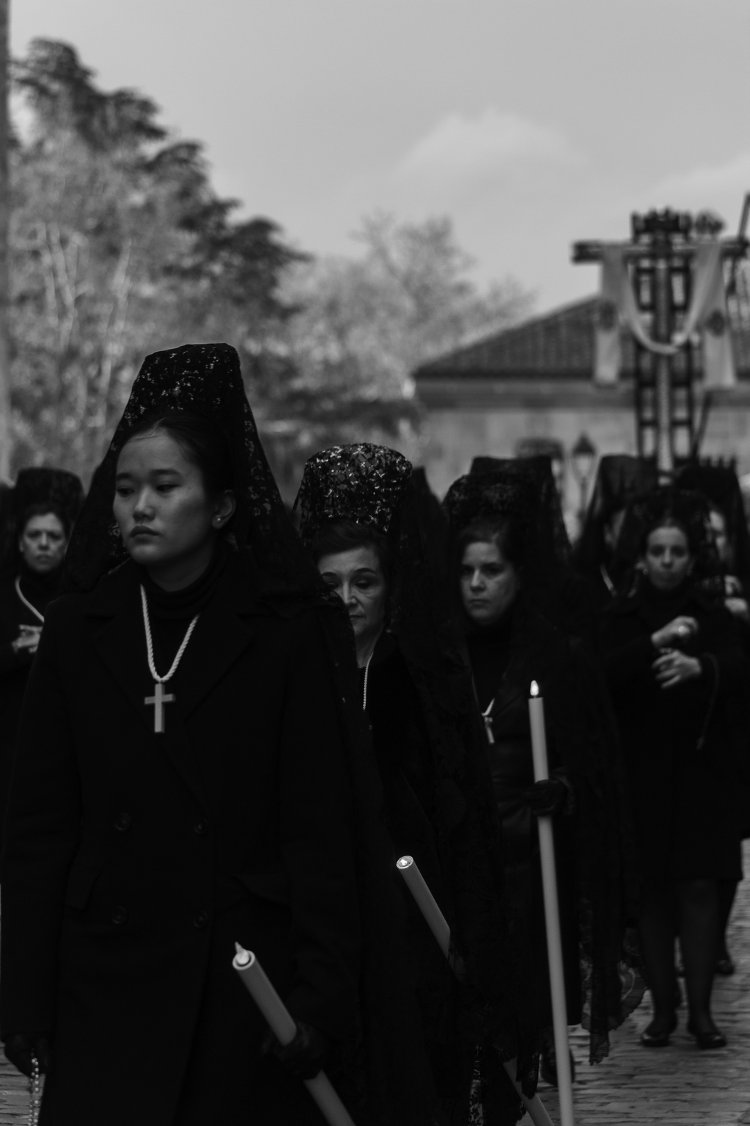 Procession of Our Lady of Solitude departing from San Pedro Apóstol Church in Ávila, Spain. (c) pmartinasi