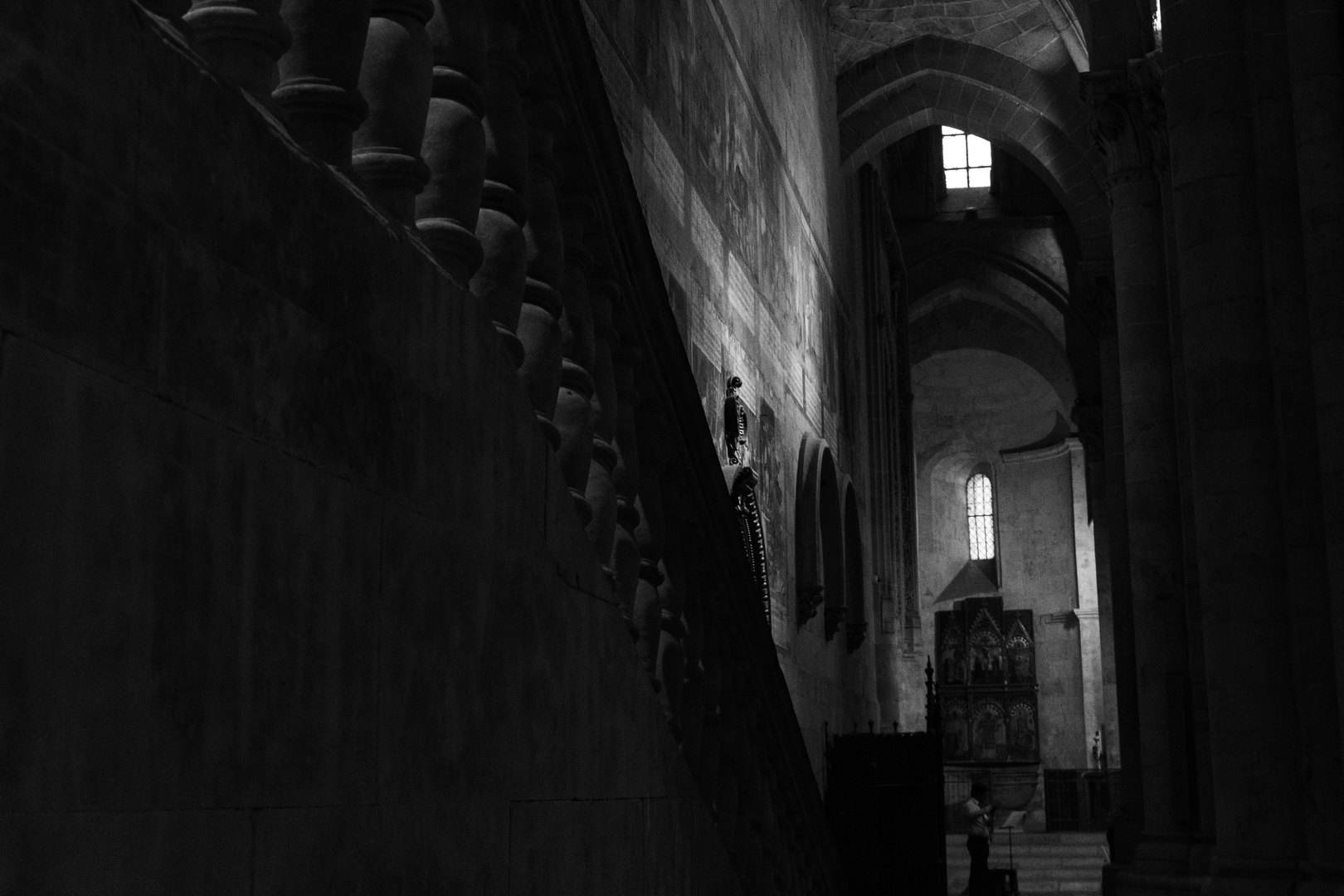  Awe-inspiring view of the interior of the Old Cathedral of Salamanca, Spain, bathed in warm sunset light. (c) pmartinasi