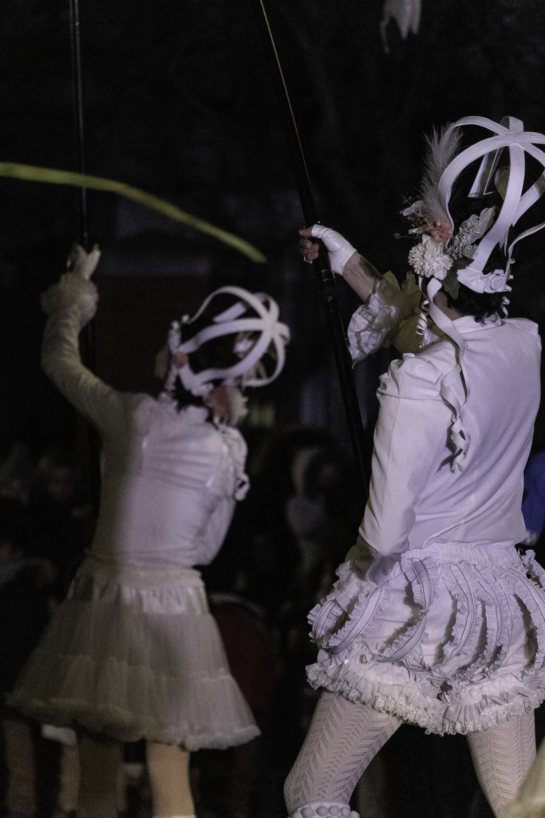  Night scene of performers dressed in white costumes during the Three Wise Men Parade 2026 in Ávila, Spain, as they move through the streets before a gathered crowd, highlighting the festive, artistic and cultural spirit of Epiphany. January 2026. (c) pmartinasi