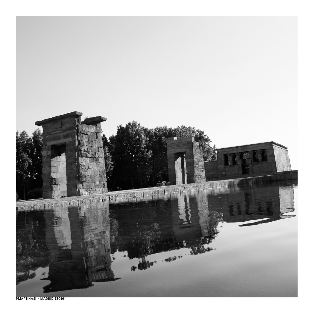  Reflections of Time: Debod Temple Silhouetted in Serene Monochrome Stillness. (c) pmartinasi