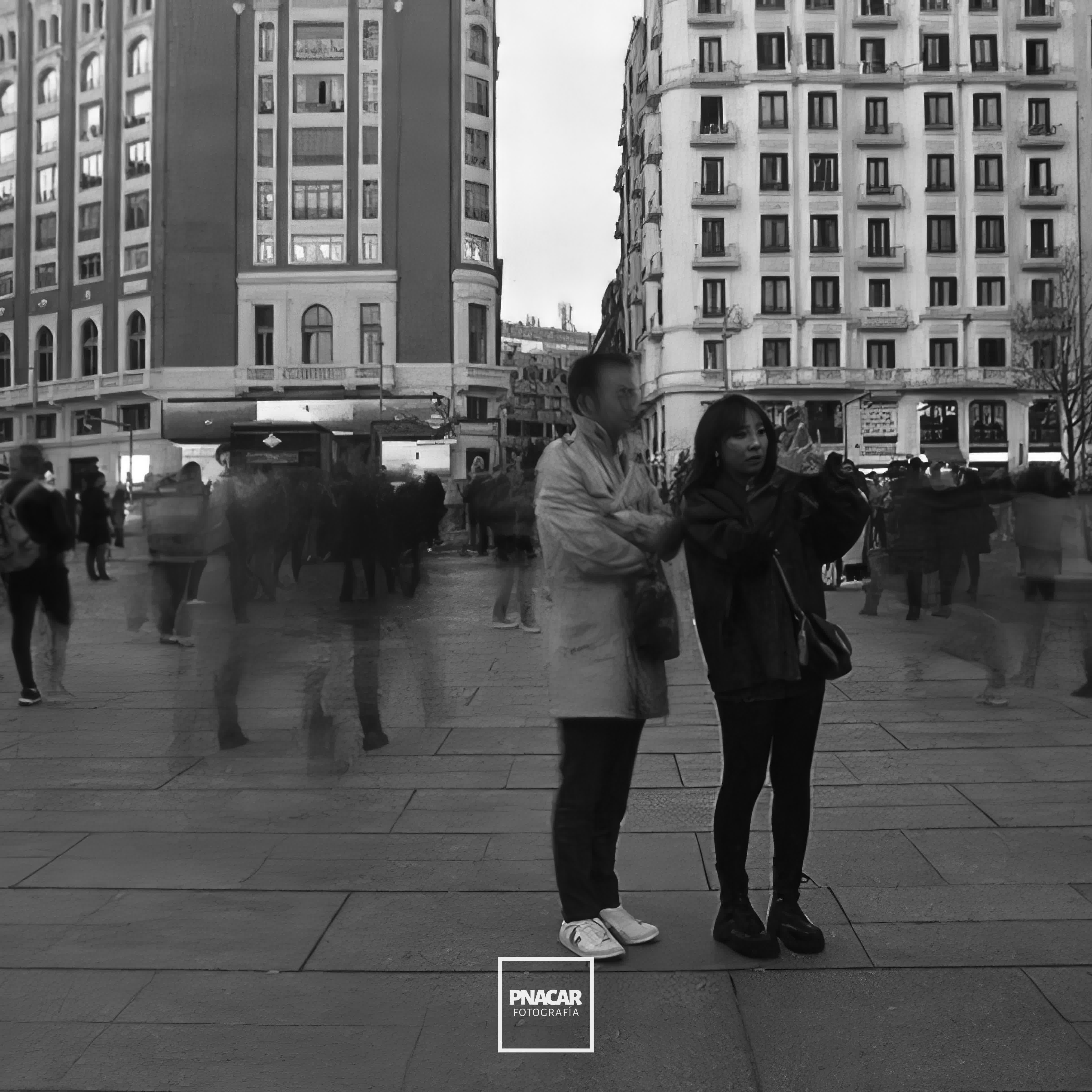 Callao Square on a daily moment, on a 35 mm camera