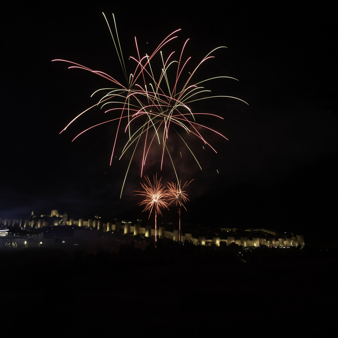  Fireworks in honour to Saint Theresa in front of the northen wall of the rampart at Avila, Spain (october 2025) (c) pmartinasi
