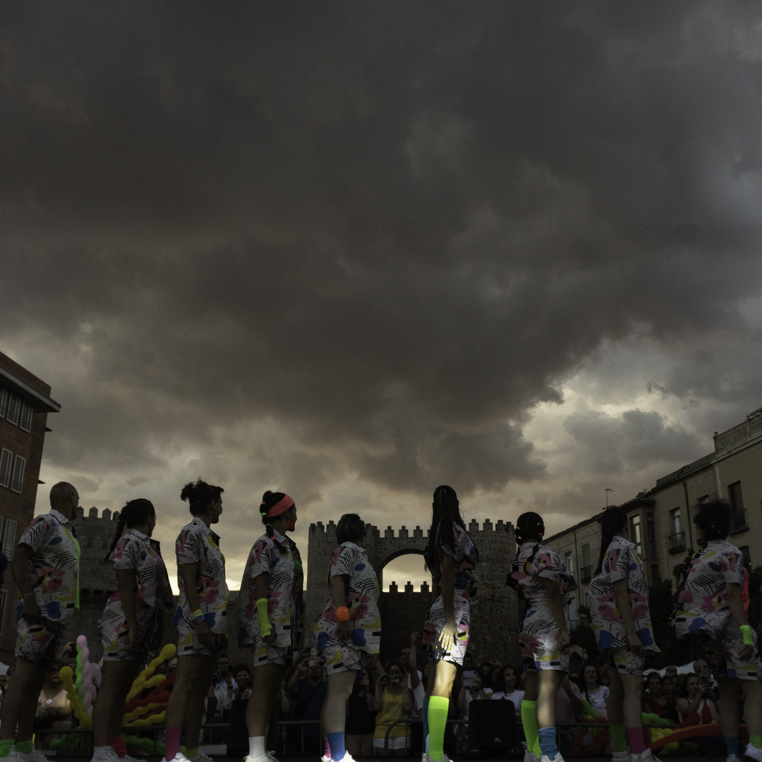  Performers on stage under stormy sky at ArcoÁvila Awards Gala 2025 during Pride celebrations in Ávila, Spain (c) pmartinasi