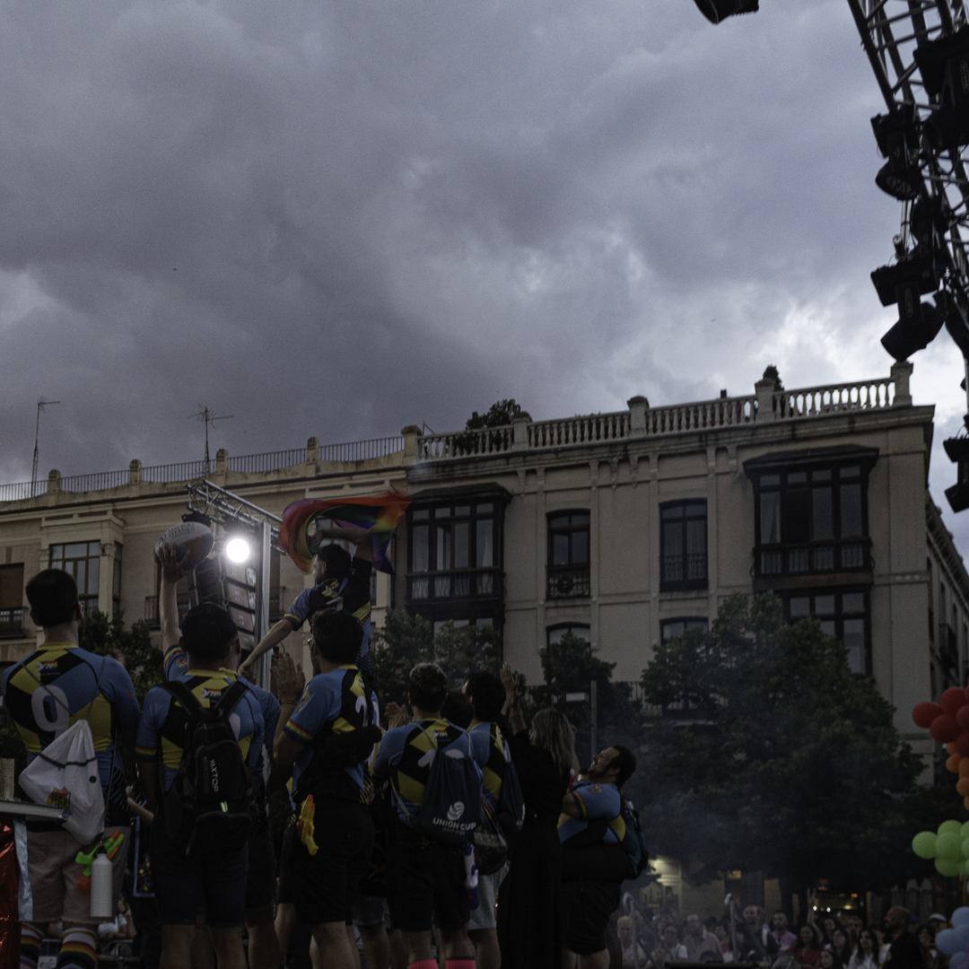  Madrid Titanes Rugby Club  on stage under stormy sky at ArcoÁvila Awards Gala 2025 during Pride celebrations in Ávila, Spain (c) pmartinasi