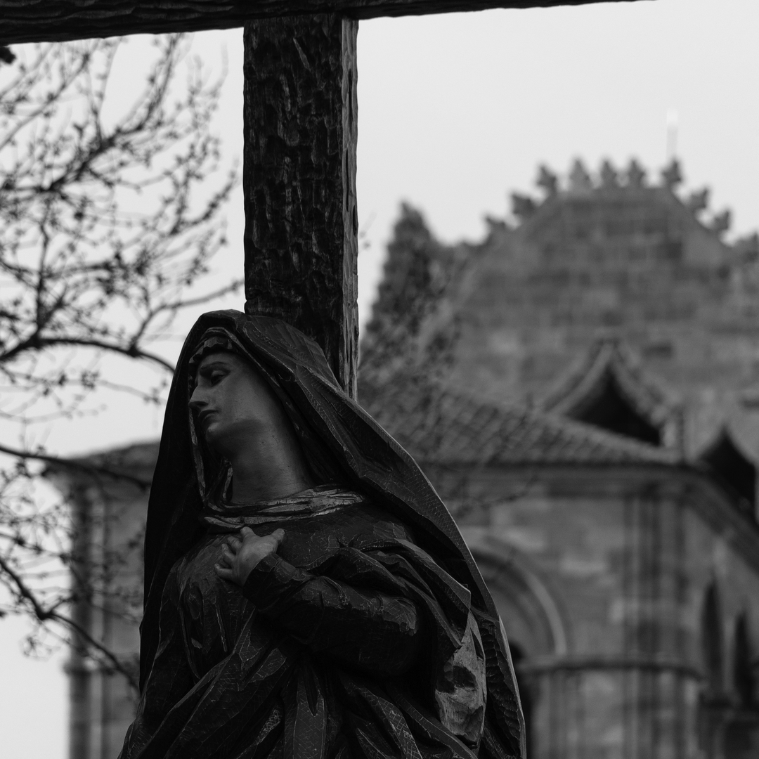 Procession of Our Lady of Solitude departing from San Pedro Apóstol Church in Ávila, Spain. (c) pmartinasi