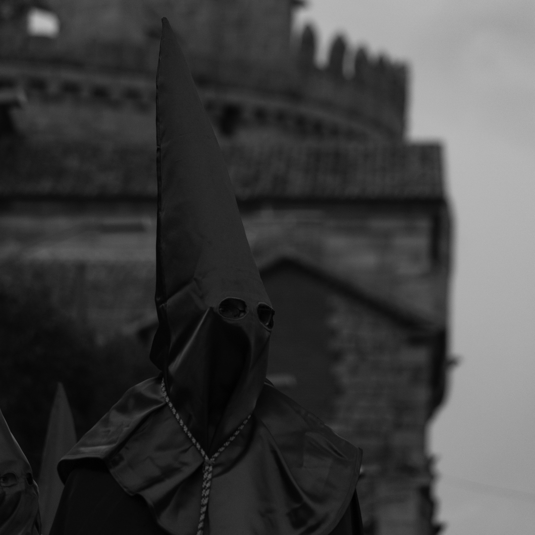 Procession of Our Lady of Solitude departing from San Pedro Apóstol Church in Ávila, Spain. (c) pmartinasi