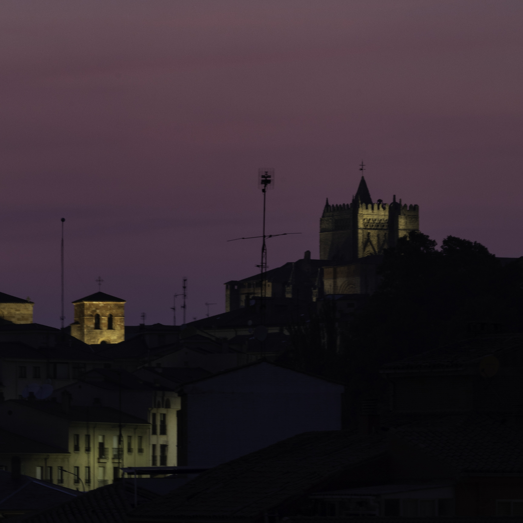  Nightfall with dust and ash, over the Avila's city center after several fires in the central plateau, Castile, Spain. . (c) pmartinasi