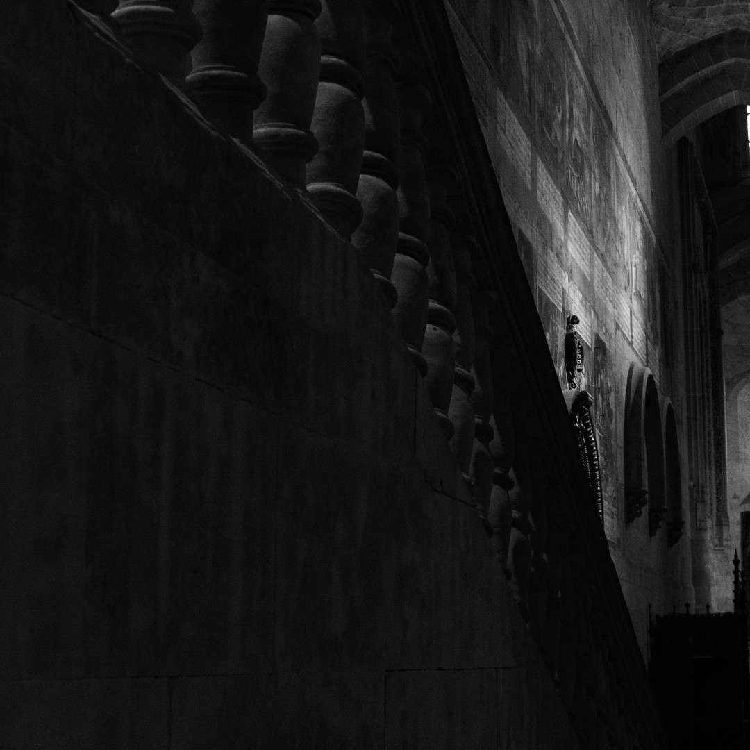 Awe-inspiring view of the interior of the Old Cathedral of Salamanca, Spain, bathed in warm sunset light. (c) pmartinasi