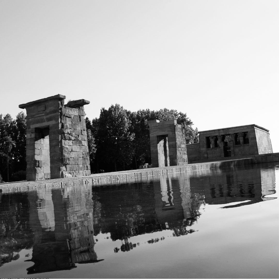  Reflections of Time: Debod Temple Silhouetted in Serene Monochrome Stillness. (c) pmartinasi
