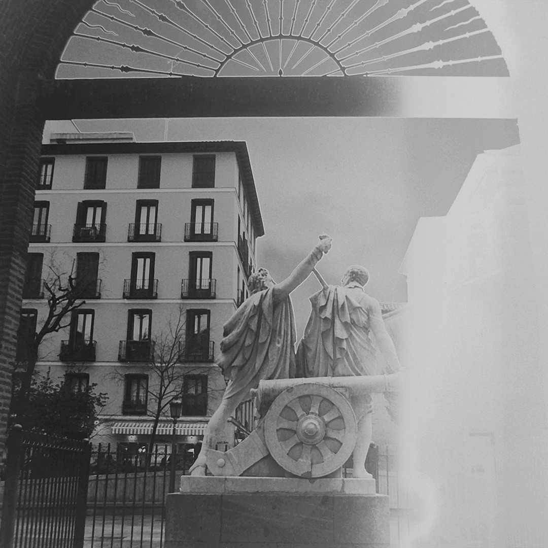  Monument to Daoíz and Velarde at Dos de Mayo Square, Madrid. The neoclassical sculpture commemorates Spanish heroes of the 1808 uprising against Napoleon's forces. (c) pmartinasi